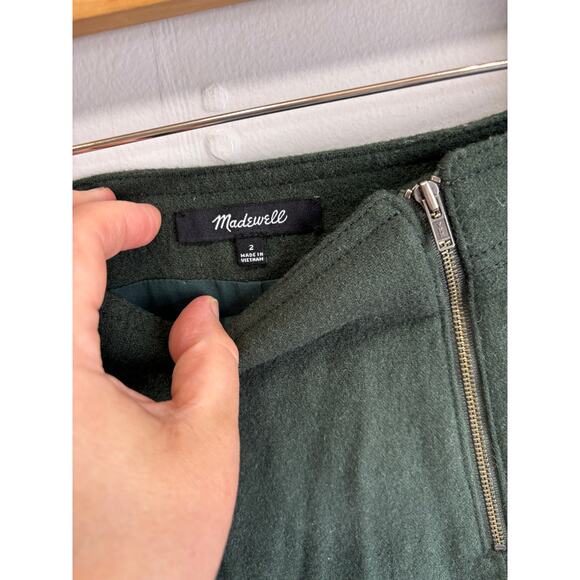 Madewell Uptown Mini Skirt Womens sz 2 Wool Blend Zippers Forest / Army Green - Picture 2 of 4
